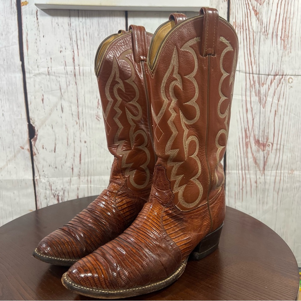 TONY LAMA EXOTIC Croc/Lizard vintage Men's Brown Western Leather Cowboy Boots 9D - Picture 9 of 17